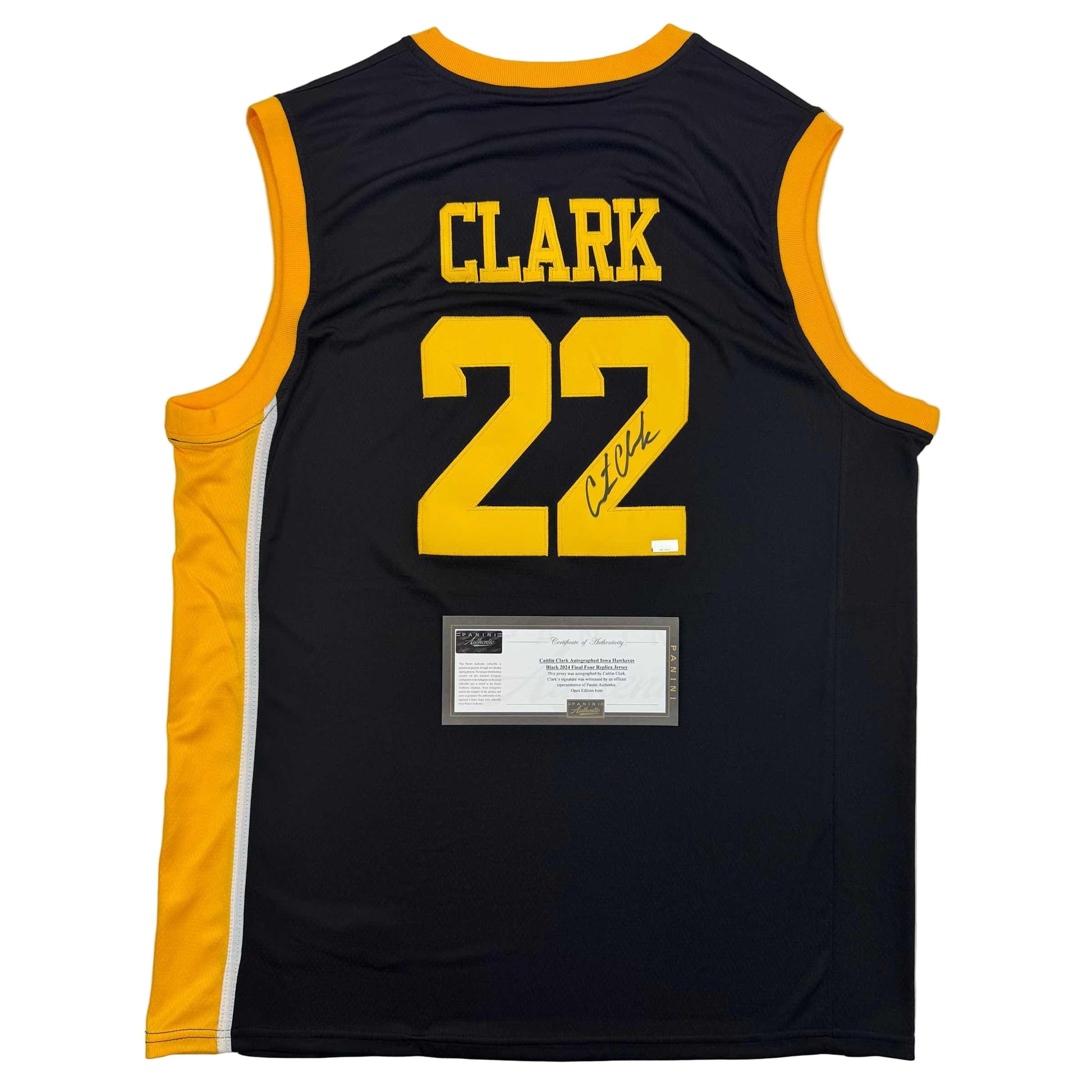 Autographed/Signed Caitlin Clark Iowa Black Basketball Jersey Panini COA - Sport Cards