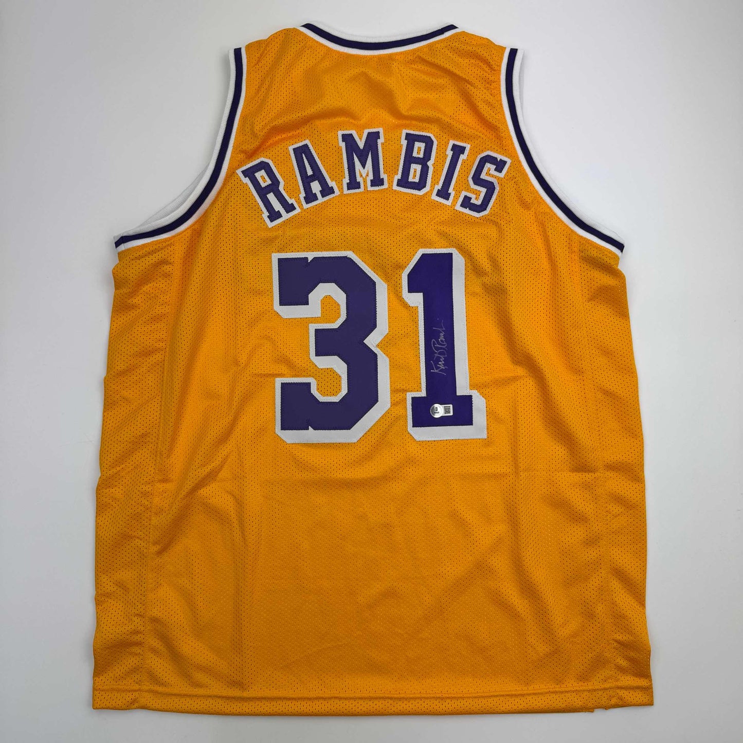 Autographed/Signed Kurt Rambis Los Angeles LA Yellow Basketball Jersey Beckett BAS COA - Sport Cards