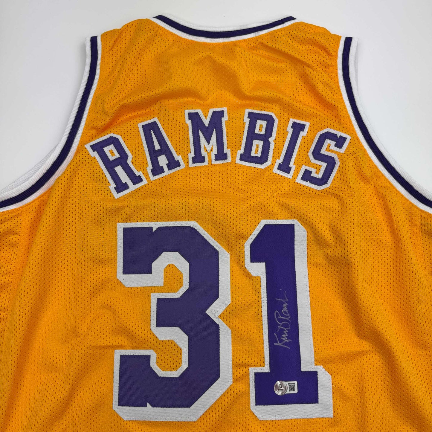 Autographed/Signed Kurt Rambis Los Angeles LA Yellow Basketball Jersey Beckett BAS COA - Sport Cards
