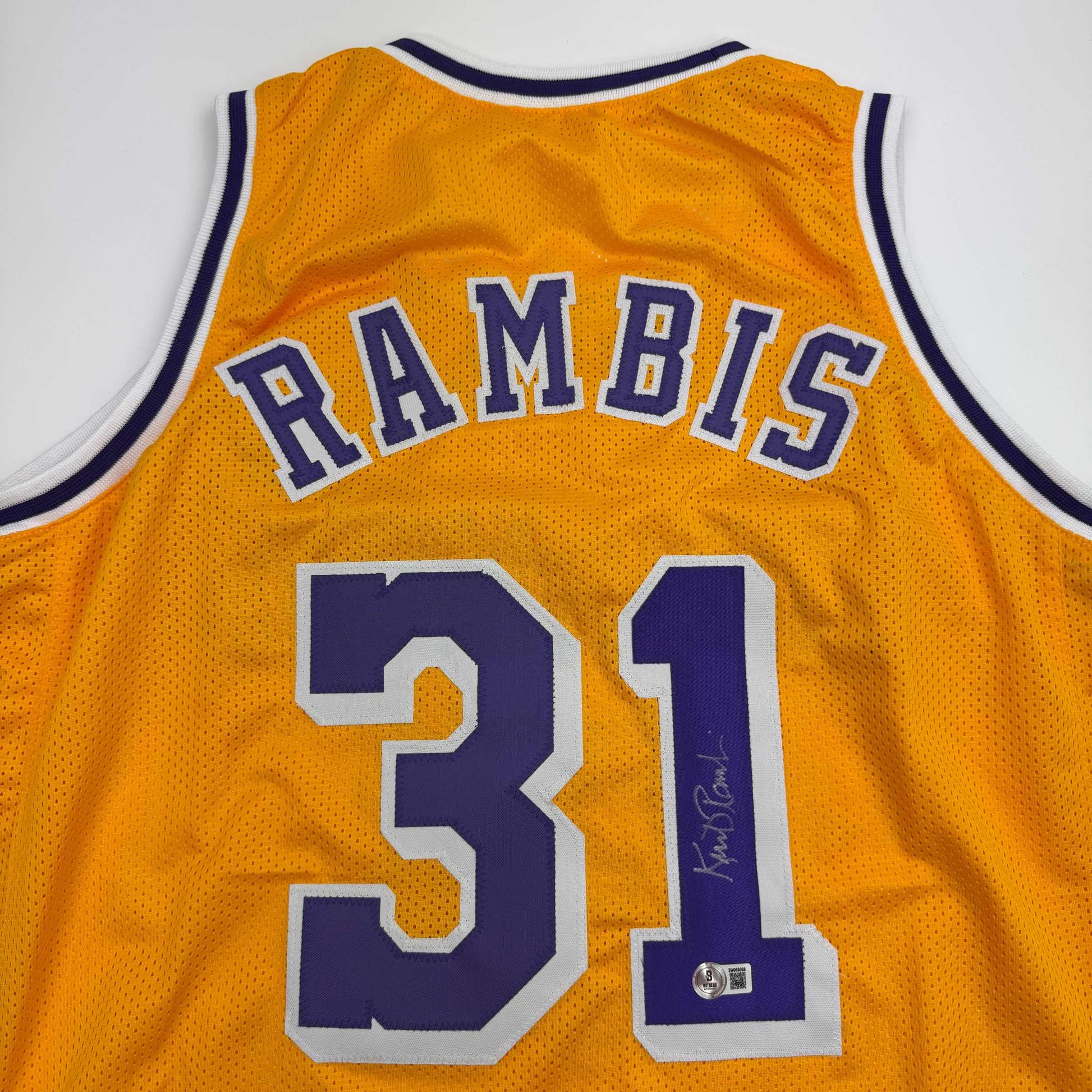 Autographed/Signed Kurt Rambis Los Angeles LA Yellow Basketball Jersey Beckett BAS COA - Sport Cards