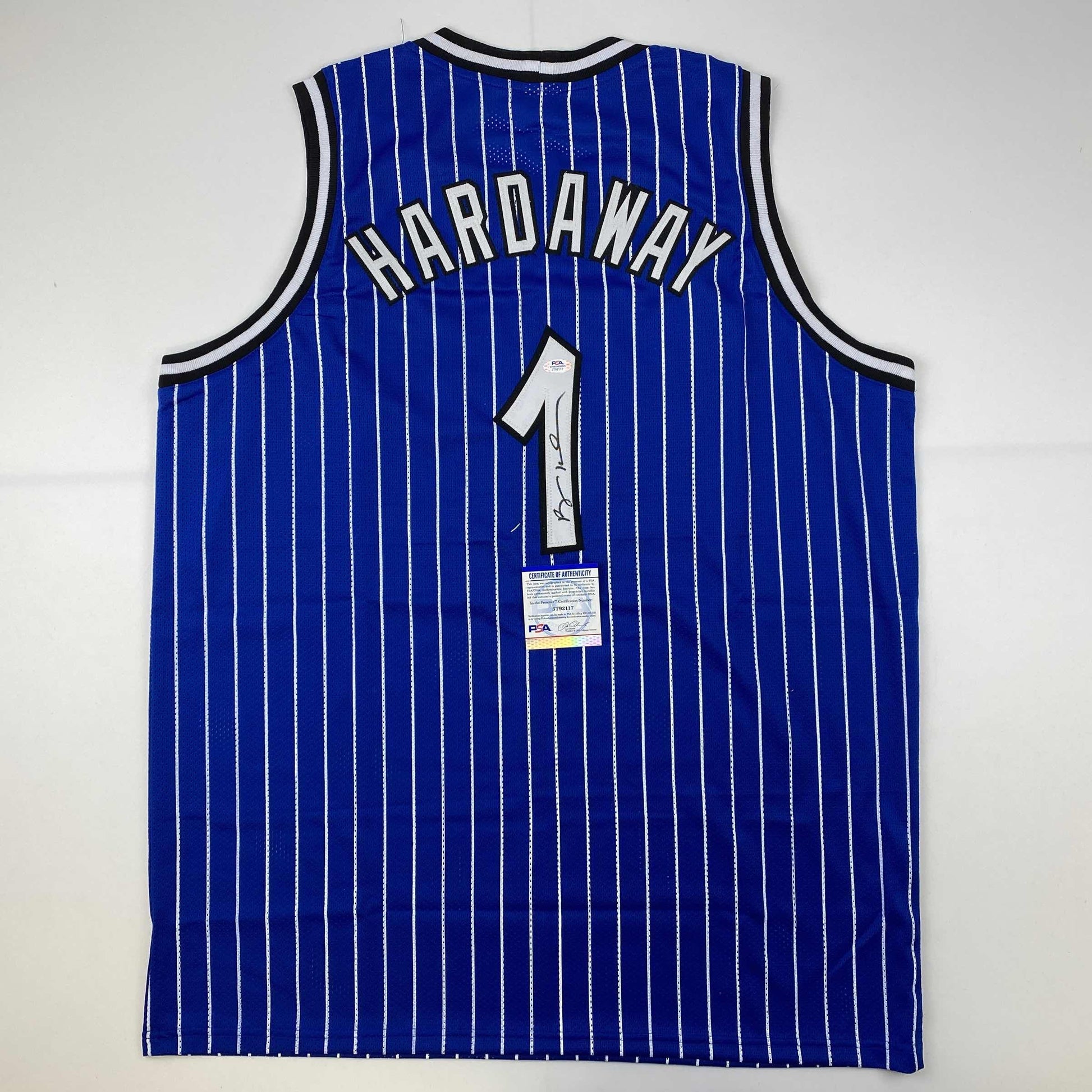 Autographed/Signed Anfernee Penny Hardaway Orlando Blue Pinstripe Basketball Jersey PSA/DNA COA - Sport Cards