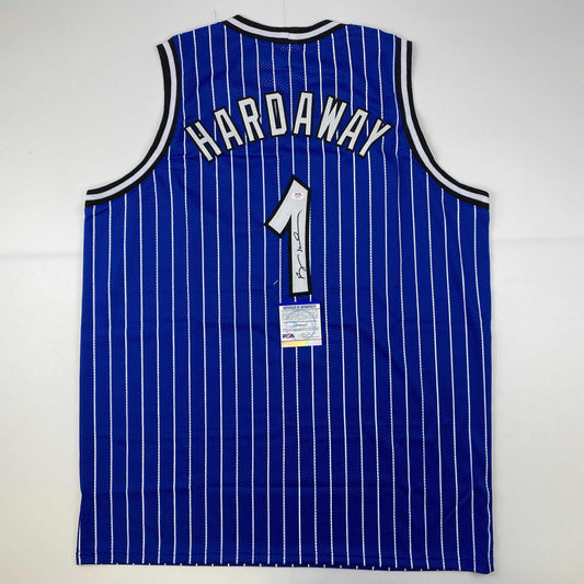 Autographed/Signed Anfernee Penny Hardaway Orlando Blue Pinstripe Basketball Jersey PSA/DNA COA - Sport Cards