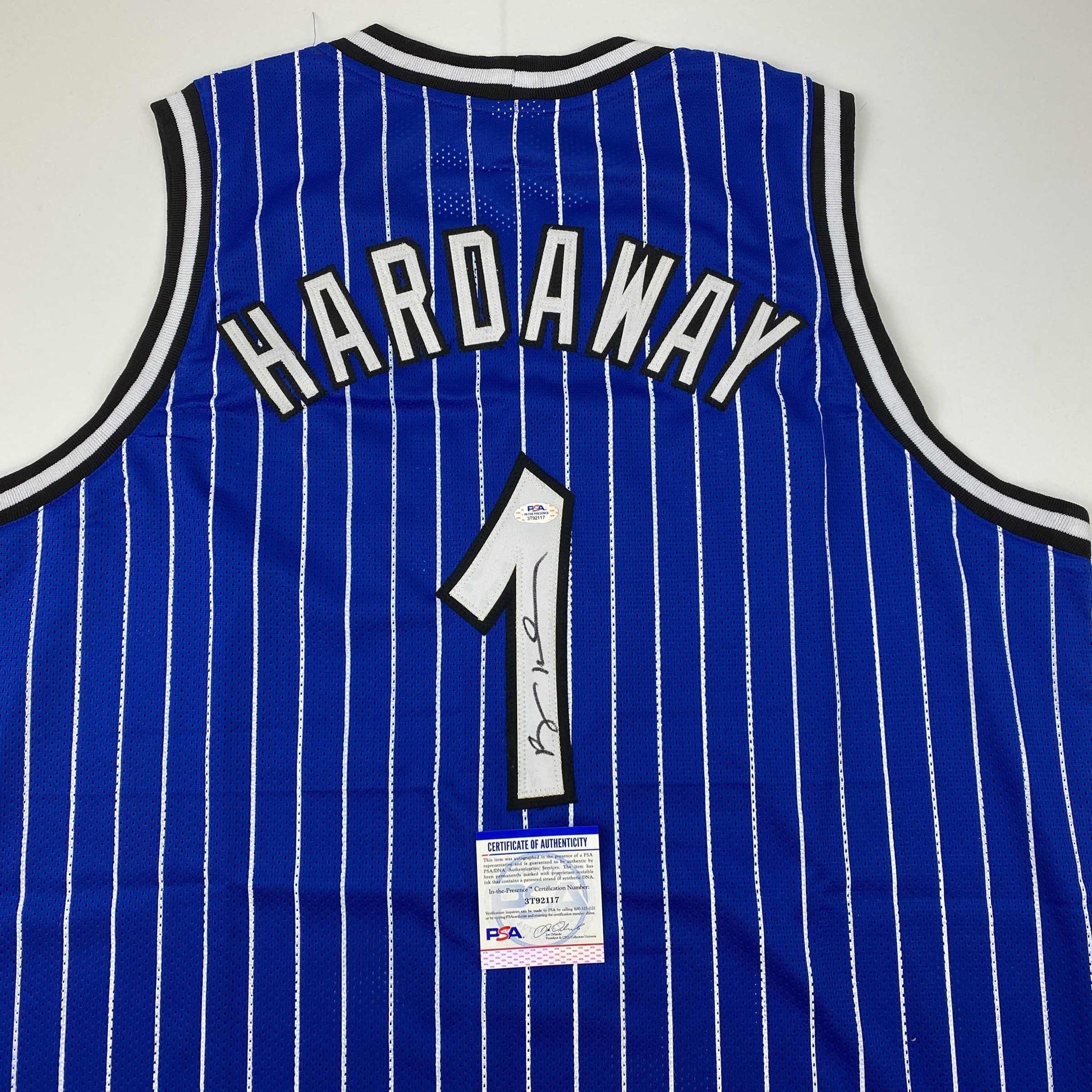 Autographed/Signed Anfernee Penny Hardaway Orlando Blue Pinstripe Basketball Jersey PSA/DNA COA - Sport Cards