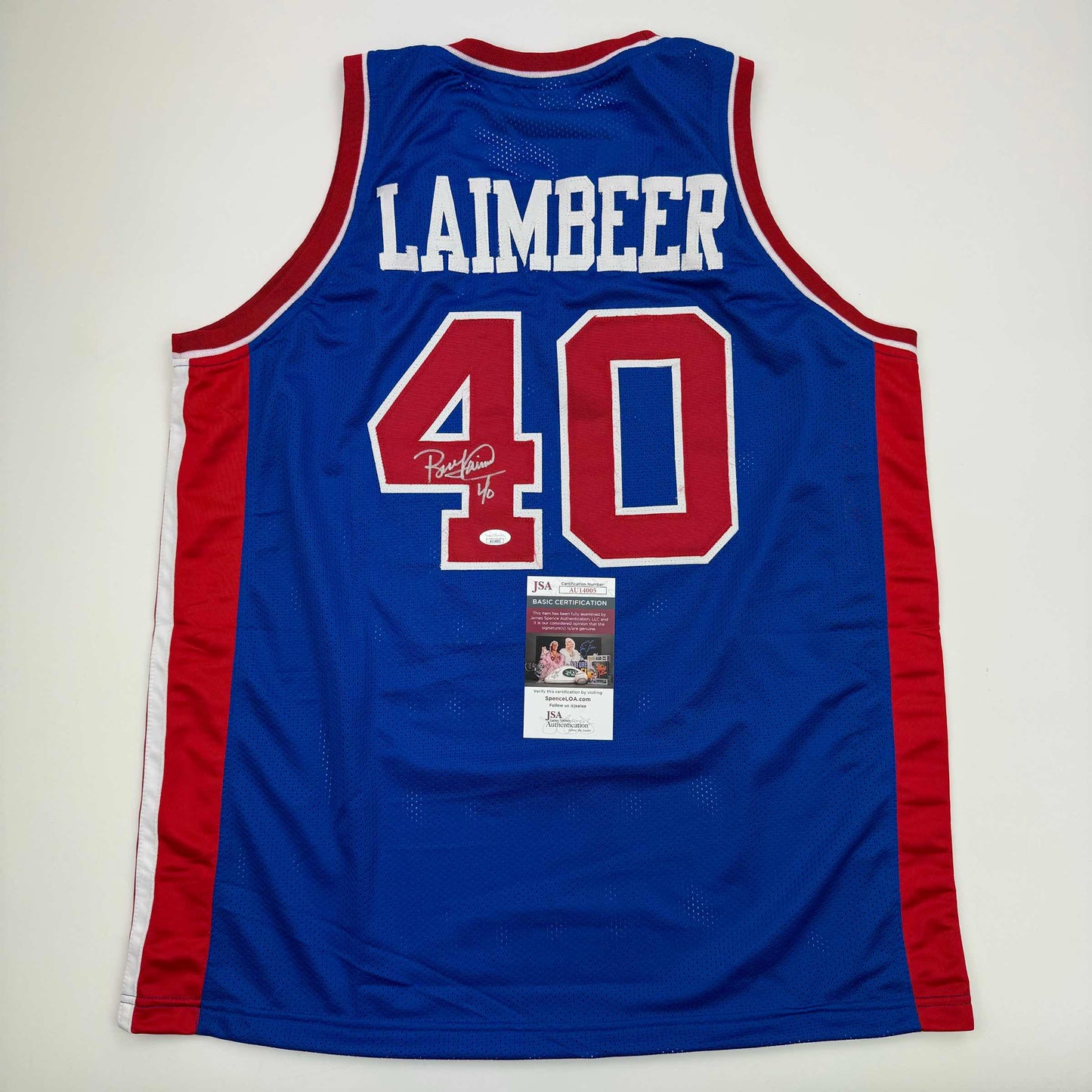 Autographed/Signed Bill Laimbeer Detroit Blue Basketball Jersey JSA COA - Sport Cards