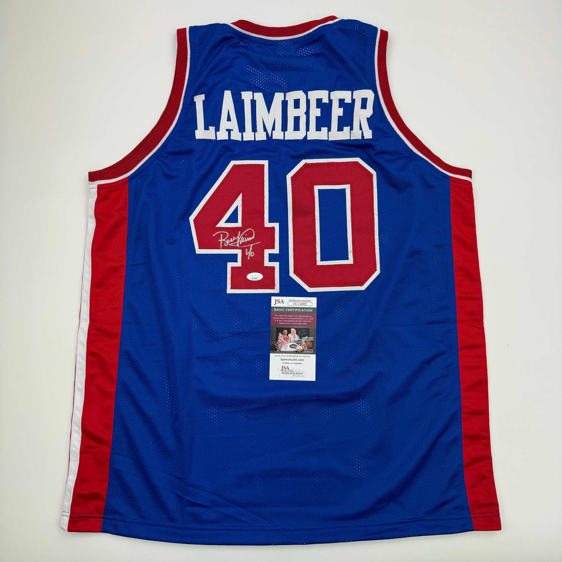 Autographed/Signed Bill Laimbeer Detroit Blue Basketball Jersey JSA COA - Sport Cards