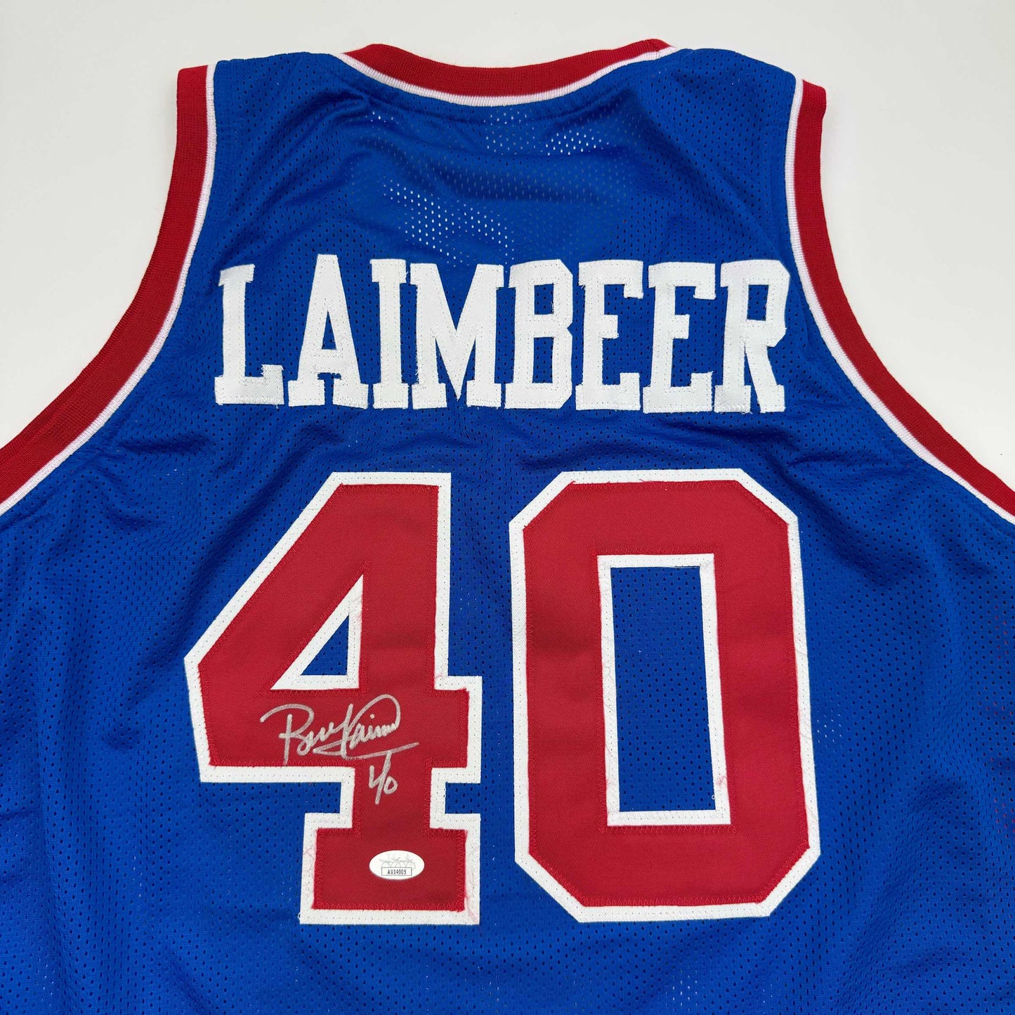 Autographed/Signed Bill Laimbeer Detroit Blue Basketball Jersey JSA COA - Sport Cards