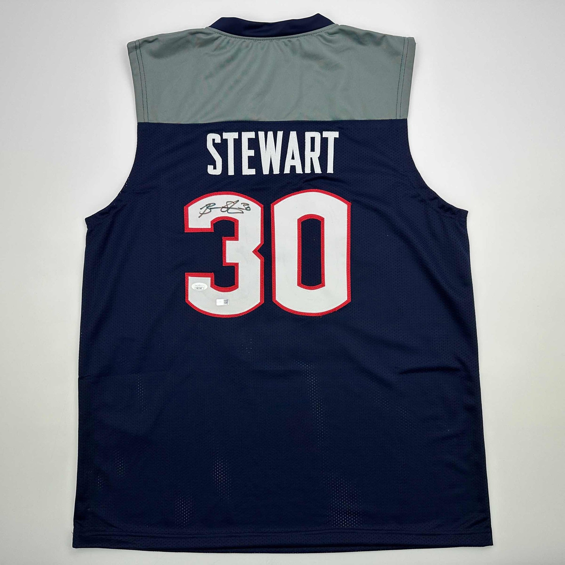 Autographed/Signed Breanna Stewart UConn Connecticut Blue College Basketball Jersey JSA COA - Sport Cards