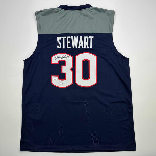 Autographed/Signed Breanna Stewart UConn Connecticut Blue College Basketball Jersey JSA COA - Sport Cards
