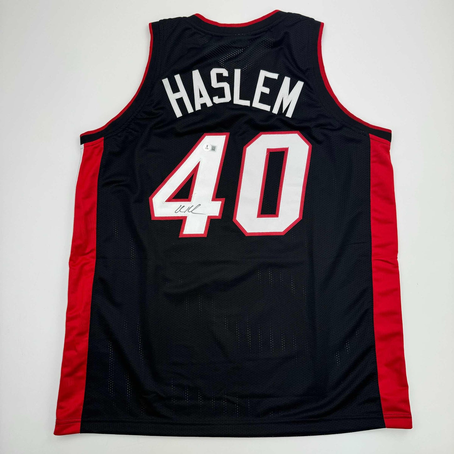 Autographed/Signed Udonis Haslem Miami Black Basketball Jersey Beckett BAS COA - Sport Cards