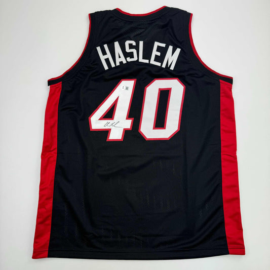 Autographed/Signed Udonis Haslem Miami Black Basketball Jersey Beckett BAS COA - Sport Cards