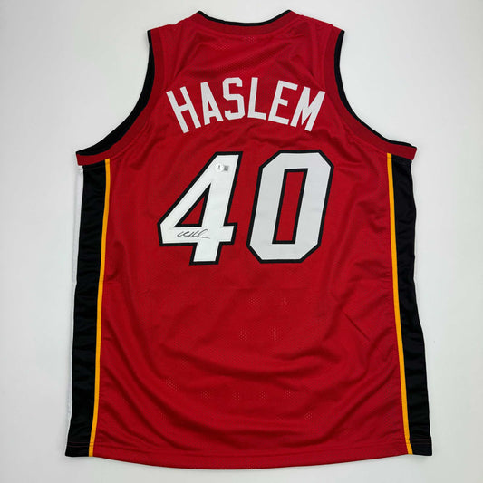 Autographed/Signed Udonis Haslem Miami Red Basketball Jersey Beckett BAS COA - Sport Cards