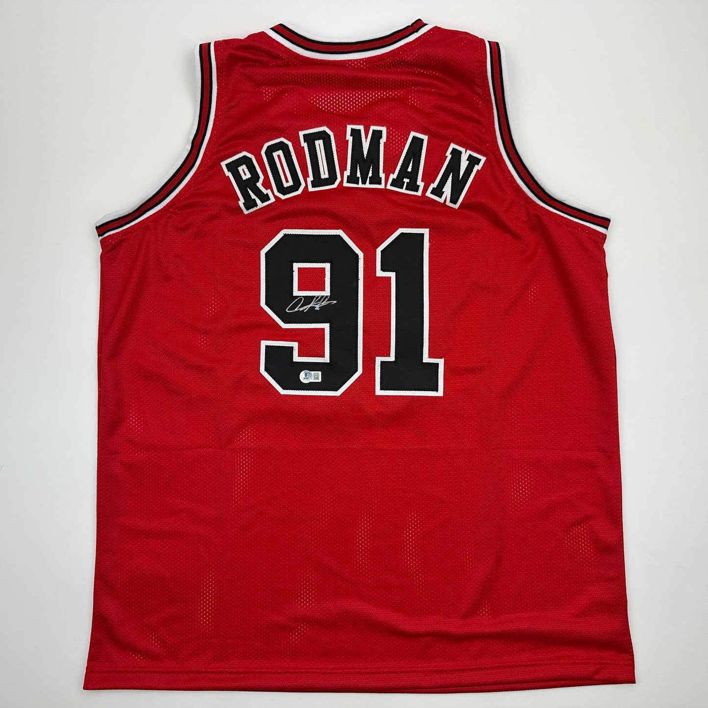 Autographed/Signed Dennis Rodman Chicago Red Basketball Jersey Beckett BAS COA - Sport Cards