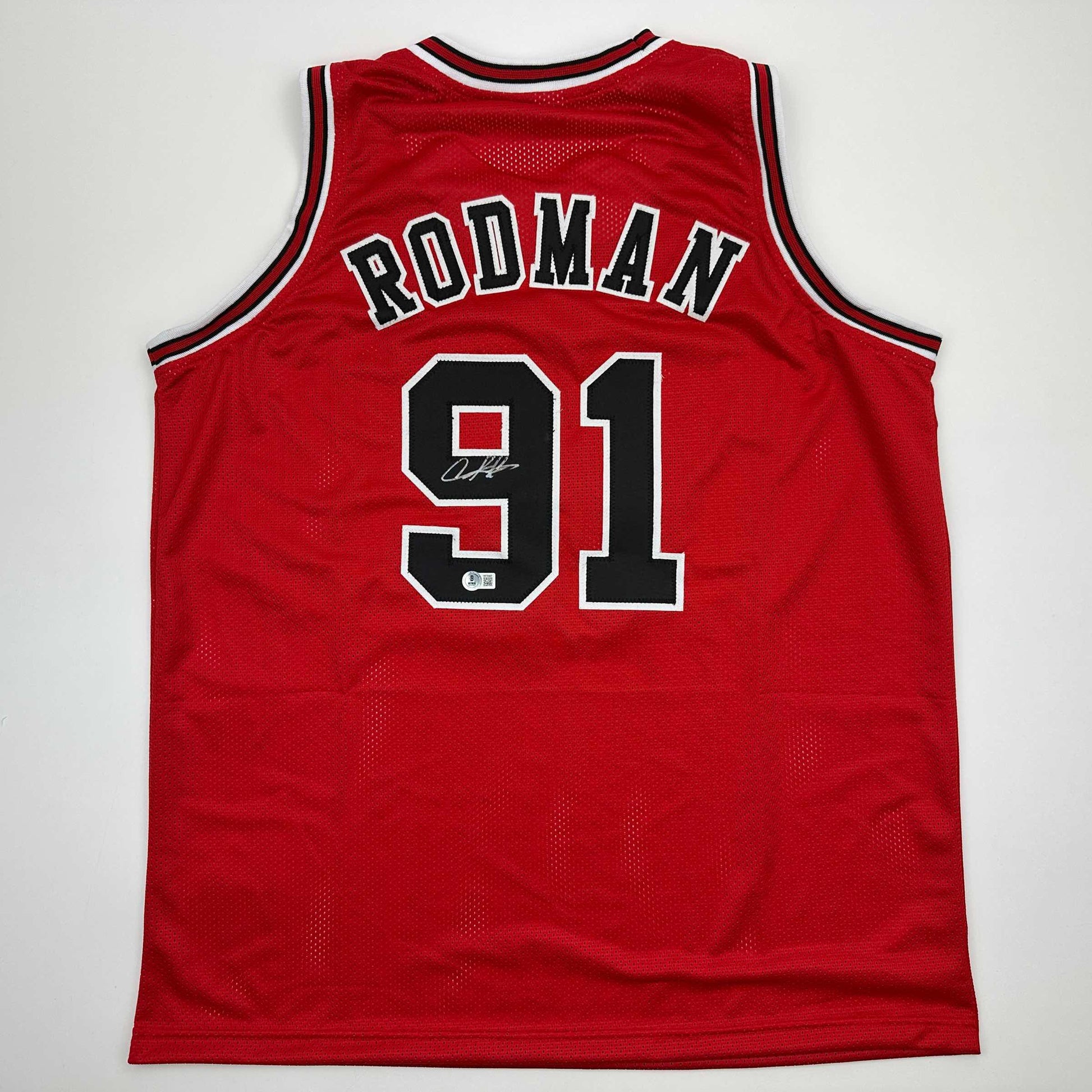 Autographed/Signed Dennis Rodman Chicago Red Basketball Jersey Beckett BAS COA - Sport Cards