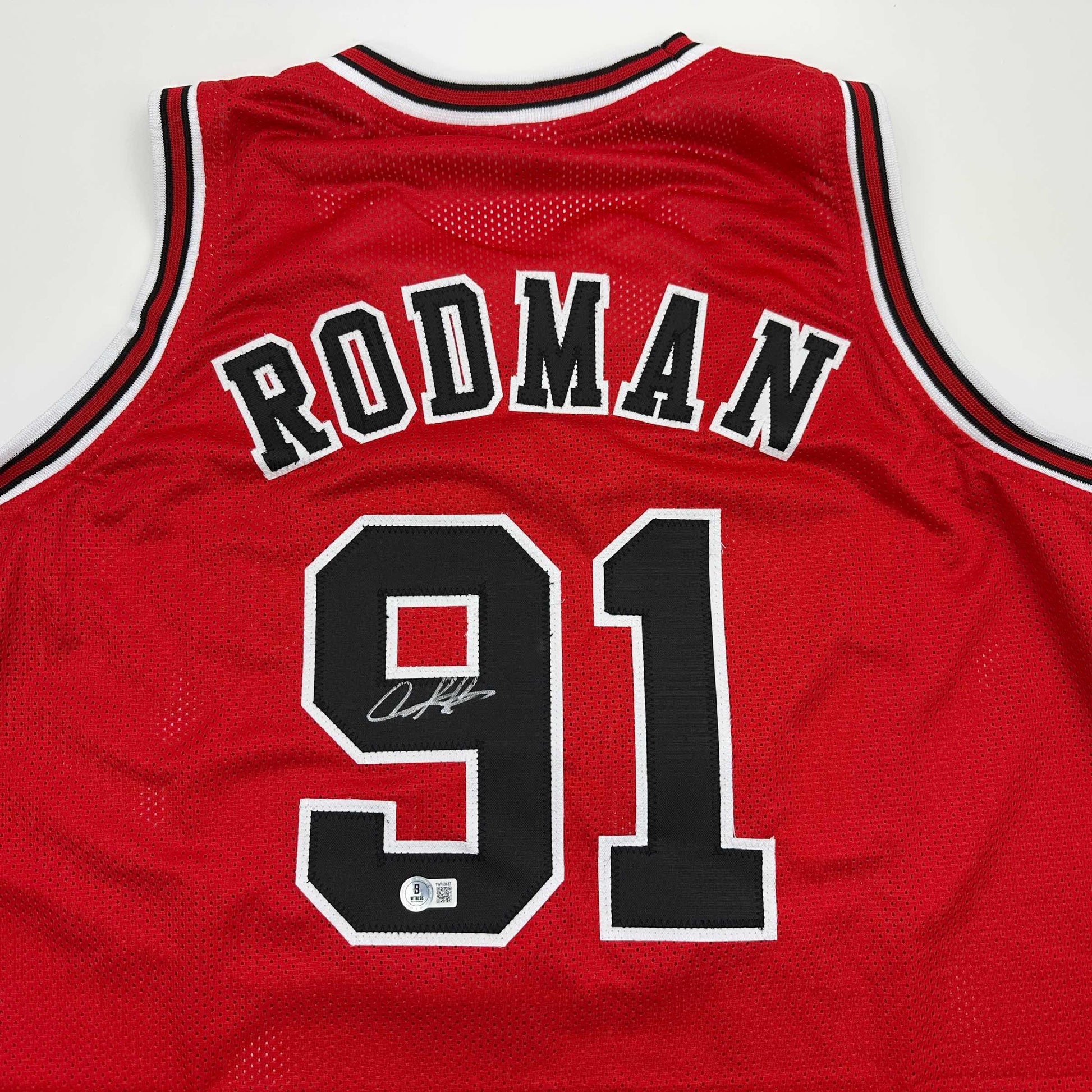 Autographed/Signed Dennis Rodman Chicago Red Basketball Jersey Beckett BAS COA - Sport Cards