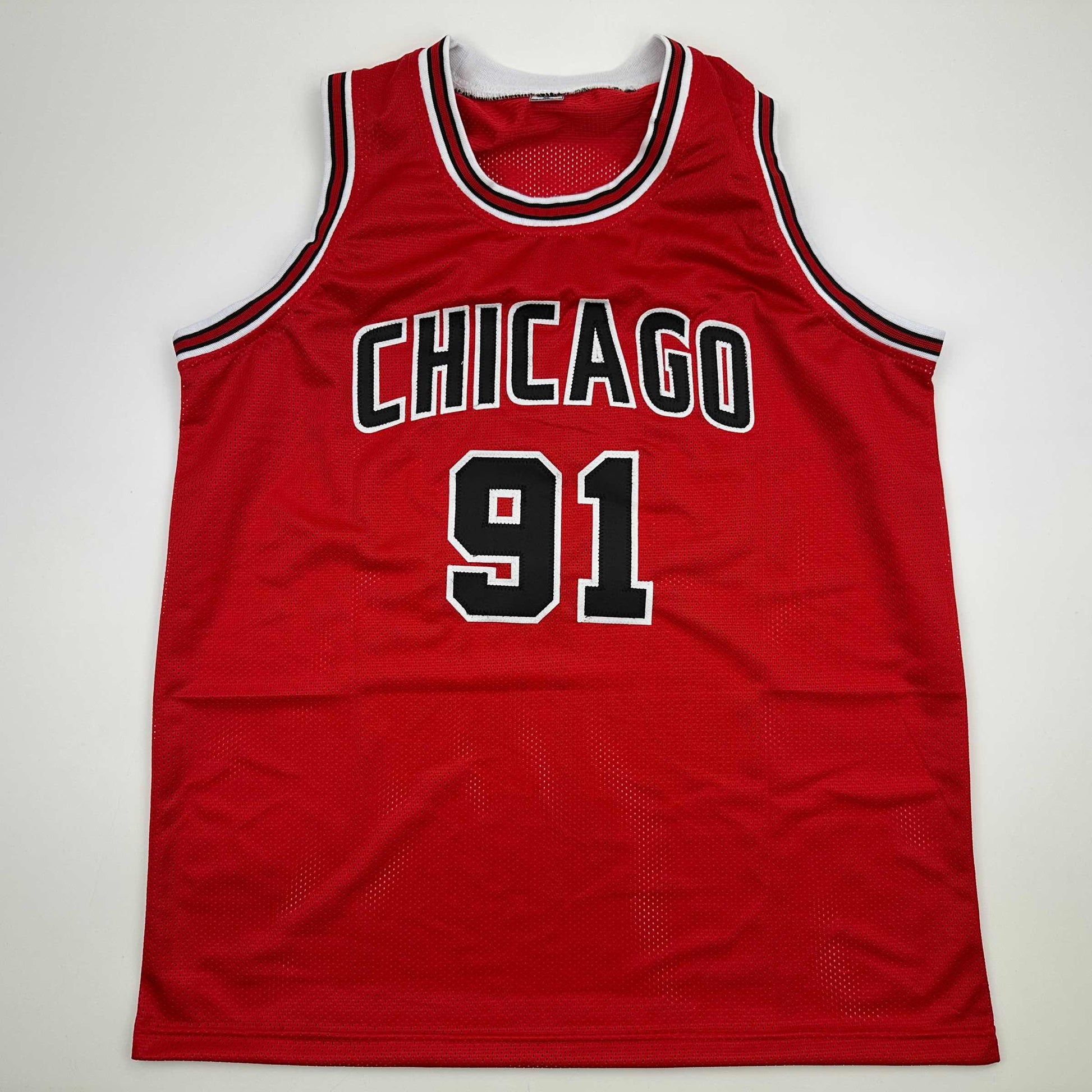 Autographed/Signed Dennis Rodman Chicago Red Basketball Jersey Beckett BAS COA - Sport Cards