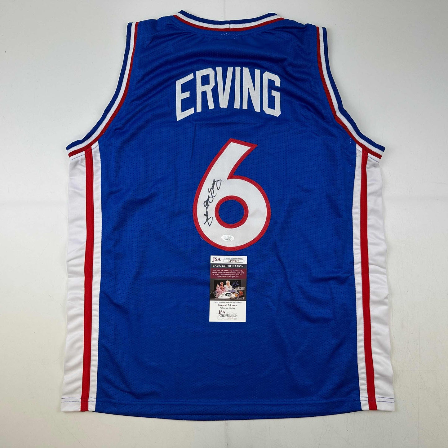 Autographed/Signed Julius Erving Dr. J Philadelphia Blue Basketball Jersey JSA COA - Sport Cards