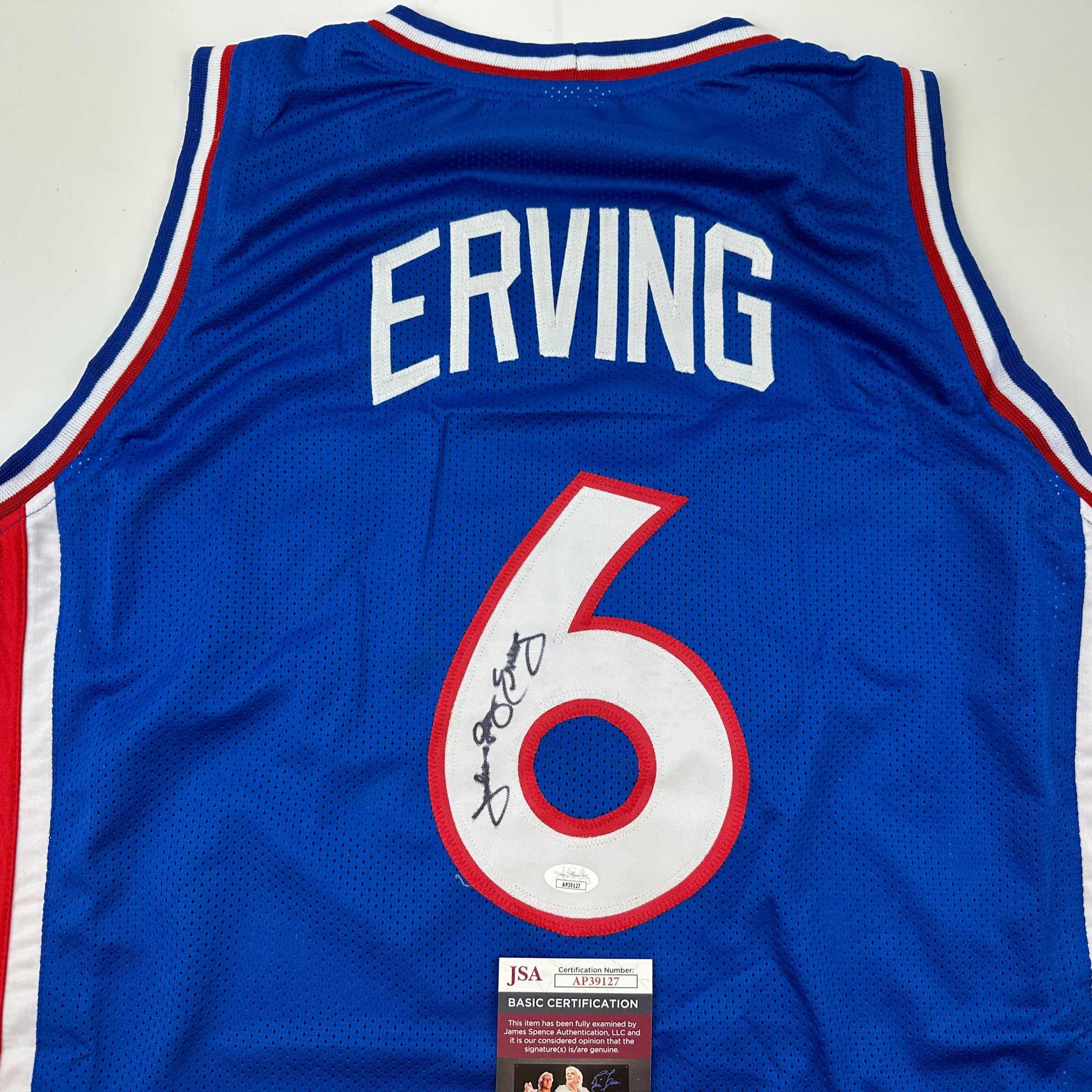 Autographed/Signed Julius Erving Dr. J Philadelphia Blue Basketball Jersey JSA COA - Sport Cards