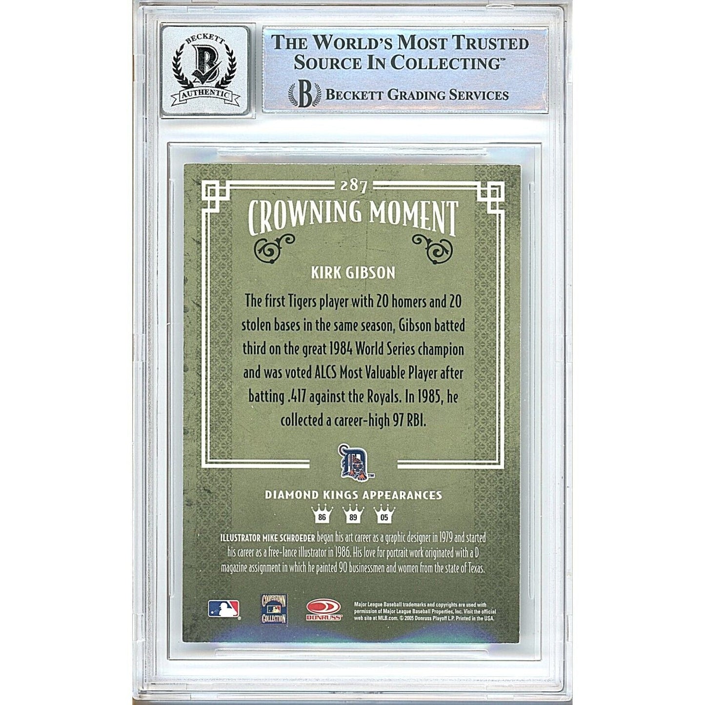 2005 Donruss Diamond Kings #287 — Kirk Gibson Detroit Tigers Autographed Trading Card — Beckett Authentication