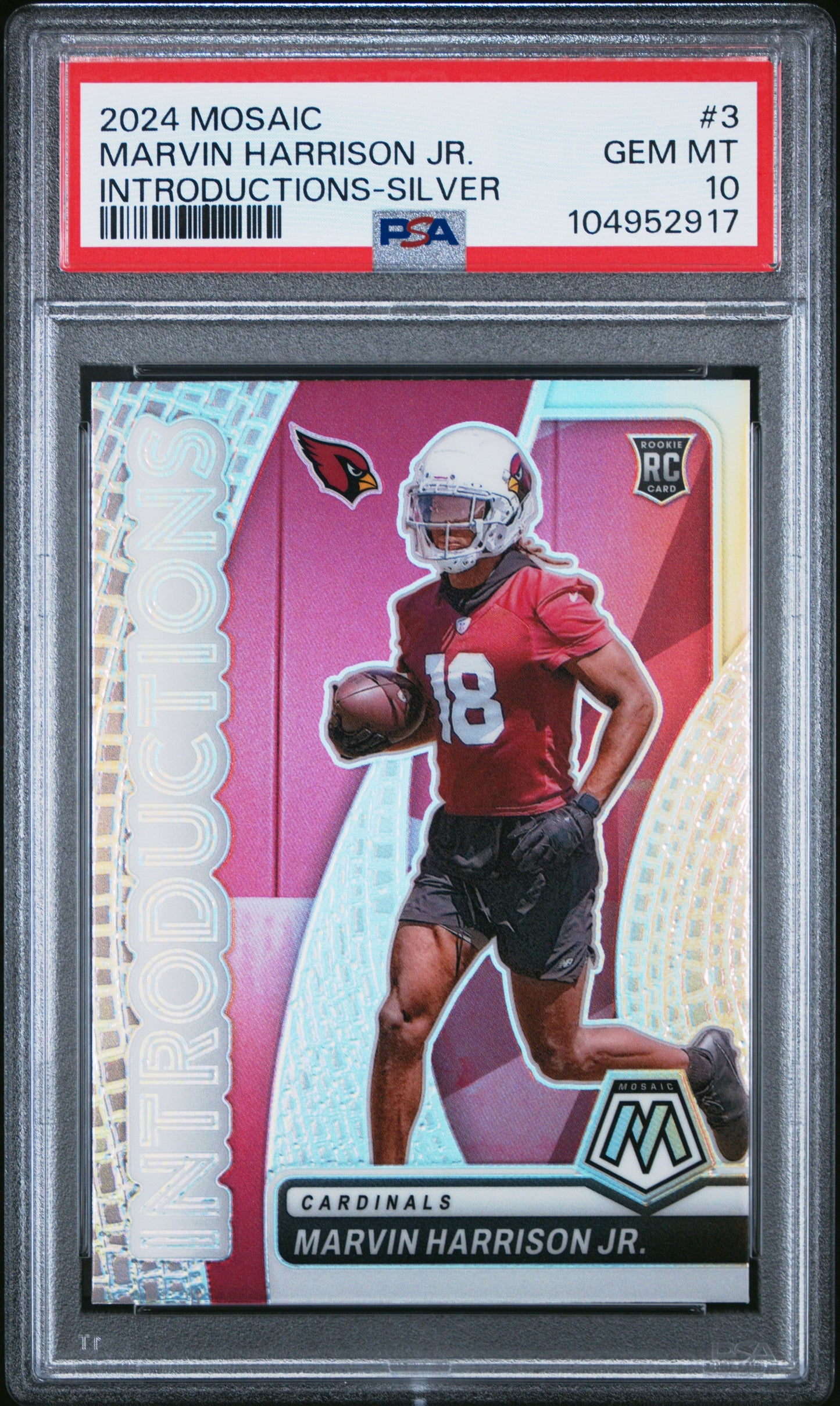 Graded 2024 Panini Mosaic Marvin Harrison Jr #3 Introductions Silver Rookie RC Football Card PSA 10 Gem Mint - Sport Cards