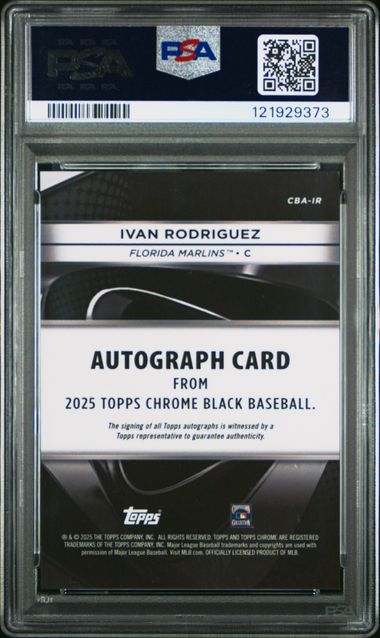 Graded 2025 Topps Chrome Black Ivan Pudge Rodriguez #IR /50 Gold Mini Diamond Auto Baseball Card PSA 10 Gem Mint