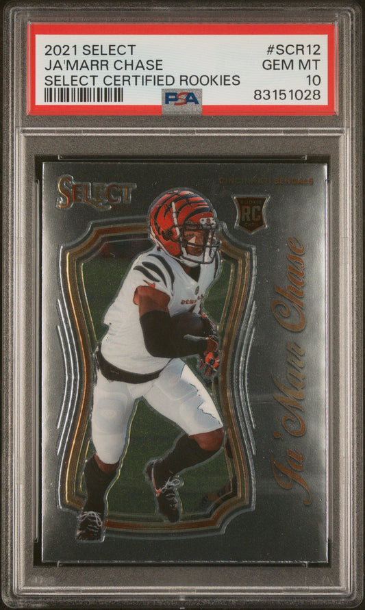 Graded 2021 Panini Select Ja'Marr Chase #SCR12 Certified Rookies RC Football Card PSA 10 Gem Mint