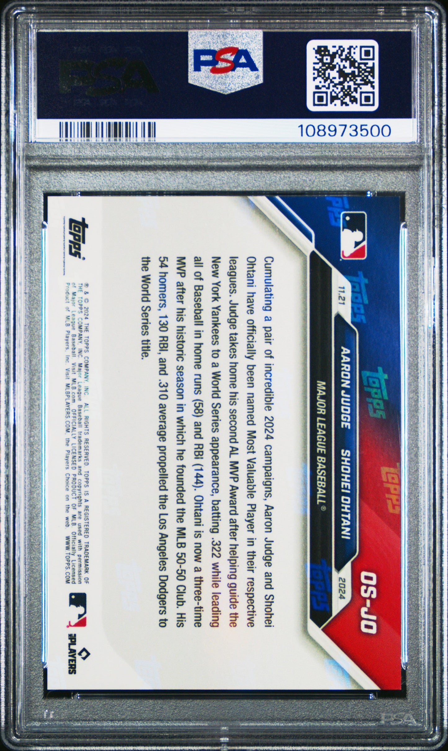 Graded 2024 Topps Now Aaron Judge/Shohei Ohtani #OSJO Baseball Card PSA 10 Gem Mint