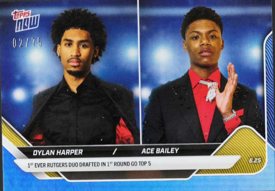 2025 Topps Now Dylan Harper/Ace Bailey #DHAB Blue Foil /75 Rookie RC Basketball Card - Sport Cards