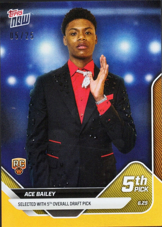 2025 Topps Now Ace Bailey #D5 Orange Foil /25 Utah Jazz Rookie RC Basketball Card
