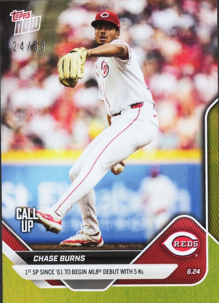 2025 Topps Now Chase Burns #345 Gold Foil /50 Cincinnati Reds Rookie RC Baseball Card