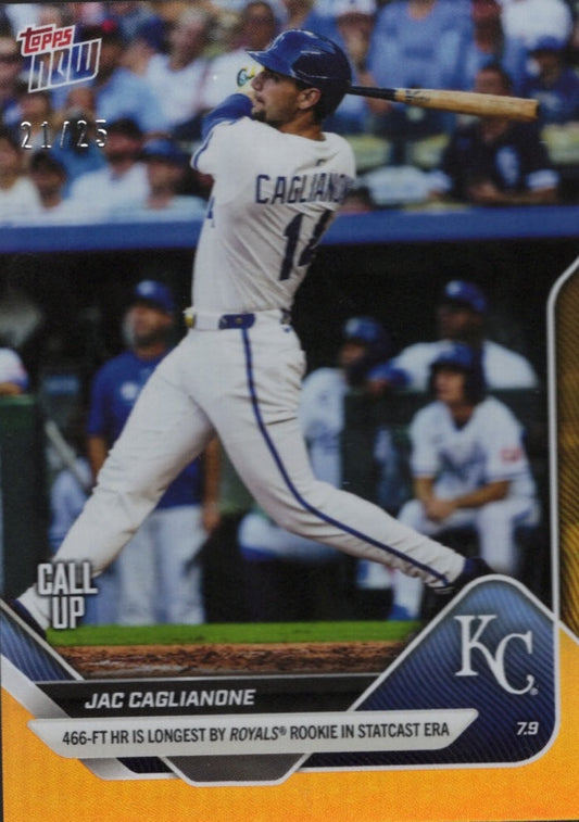 2025 Topps Now Jac Caglianone #408 Orange Foil /25 Kansas City Royals Rookie RC Baseball Card