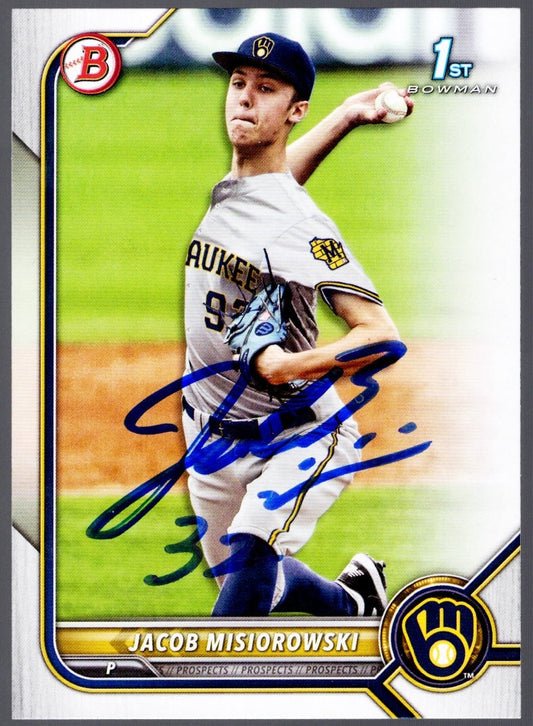 2022 Topps Bowman Draft Jacob Misiorowski #BD132 Auto Milwaukee Brewers Rookie RC Baseball Card Prova COA