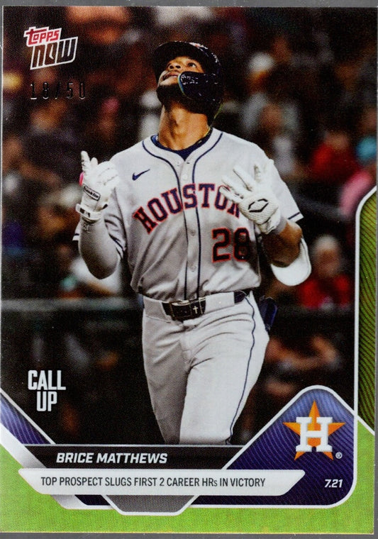2025 Topps Now Brice Matthews #449 Gold Foil /50 Houston Astros Rookie RC Baseball Card