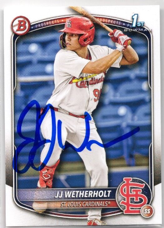 2025 Topps Bowman JJ Wetherholt #BP22 Signed St Louis Cardinals Rookie RC Baseball Card
