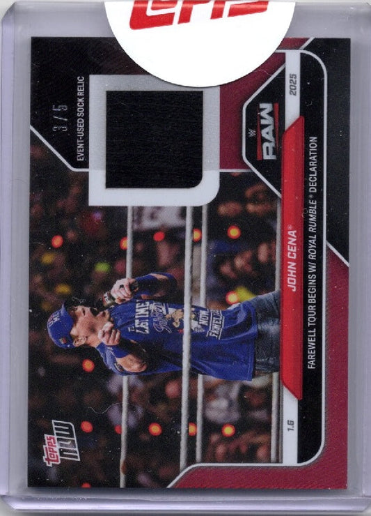 2025 Topps Now WWE John Cena #4B Event Used Sock Red Relic /5 Wrestling Card