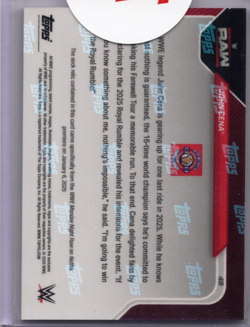 2025 Topps Now WWE John Cena #4B Event Used Sock Red Relic /5 Wrestling Card