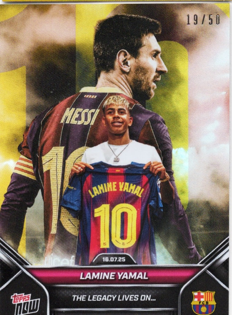 2025 Topps Now Lamine Yamal #2 The Legacy Lives On Gold /50 Soccer Card