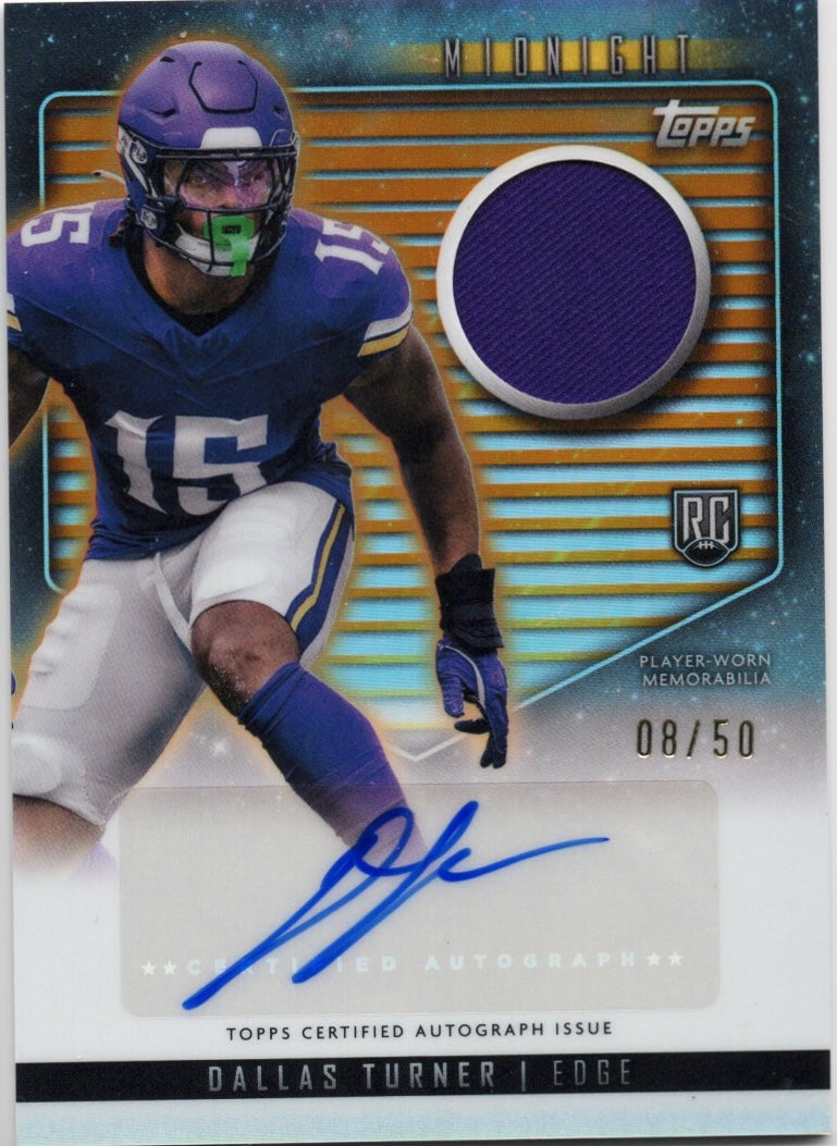 2024 Topps Midnight Dallas Turner #RJADT Rookie Jersey Autograph /50 Minnesota Vikings Rookie RC Football Card