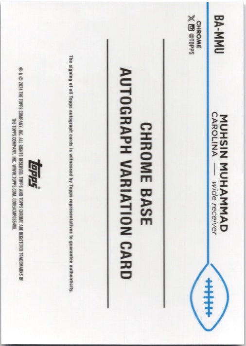 2024 Topps Chrome Mushin Muhammad #BAMMU Chrome Auto Blue /150 Carolina Panthers Football Card - Sport Cards