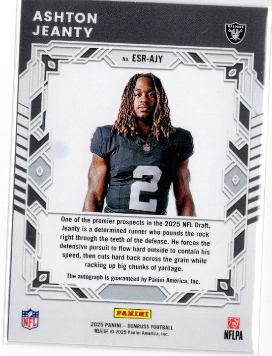 2025 Panini Donruss Ashton Jeanty #ESRAJY Elite Series Rookies Auto /99 Las Vegas Raiders Rookie RC Football Card