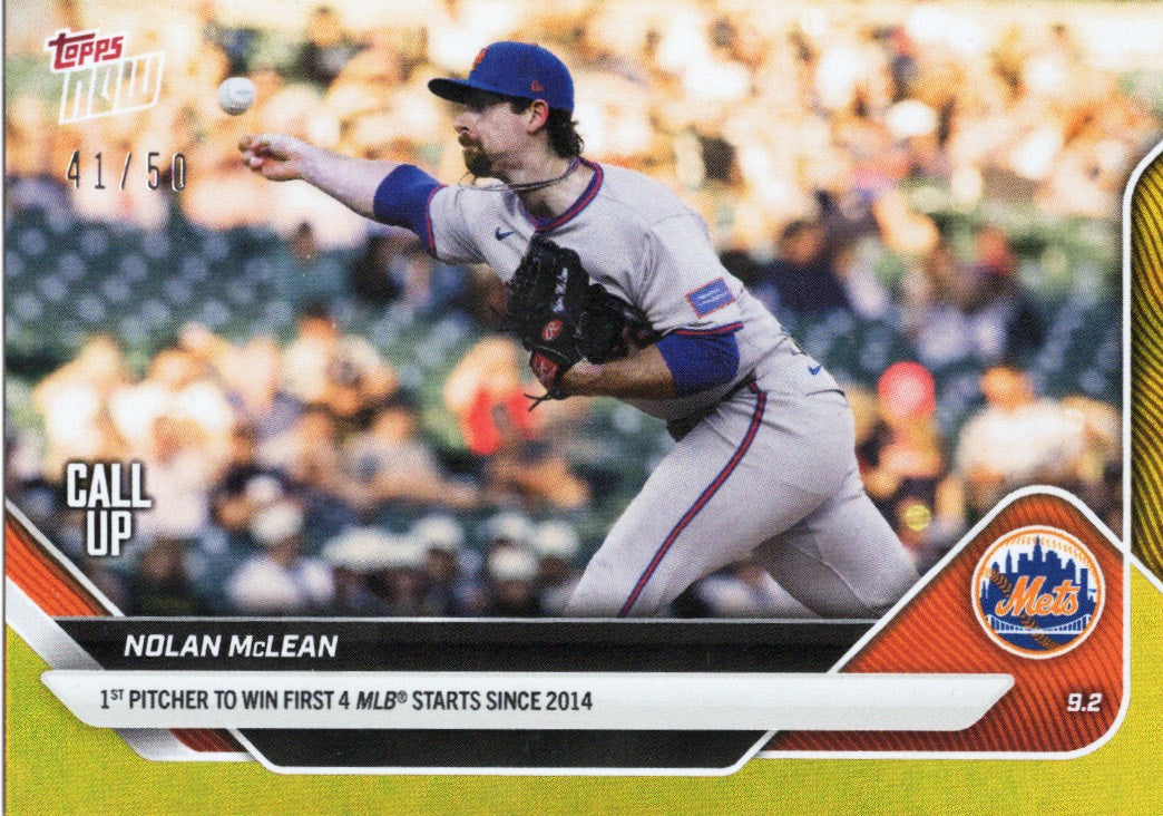 2025 Topps Now Nolan McLean #651 Gold Foil /50 New York Mets Rookie RC Baseball Card