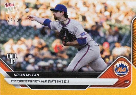 2025 Topps Now Nolan McLean #651 Orange Foil /25 New York Mets Rookie RC Baseball Card