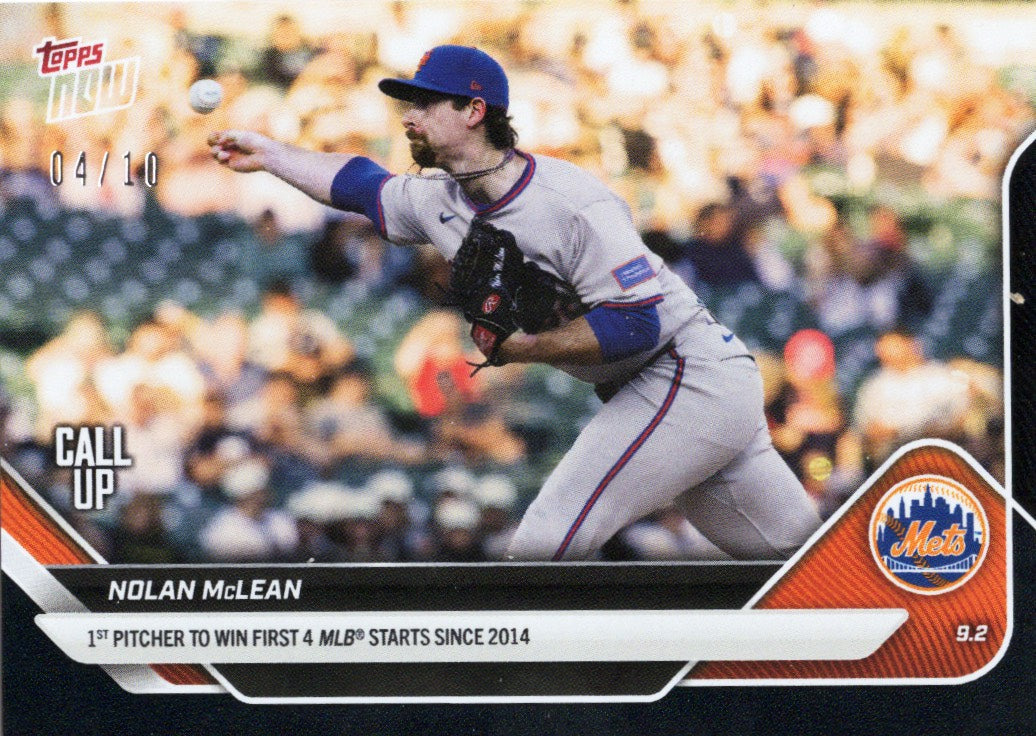 2025 Topps Now Nolan McLean #651 Black Foil /10 New York Mets Rookie RC Baseball Card