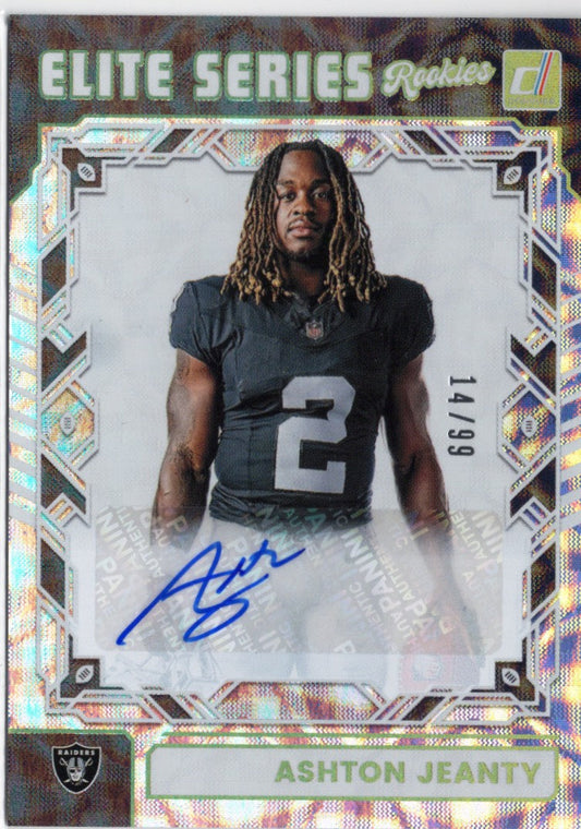 2025 Panini Donruss Ashton Jeanty #ESRAJY Elite Series Rookies Auto /99 Las Vegas Raiders Rookie RC Football Card