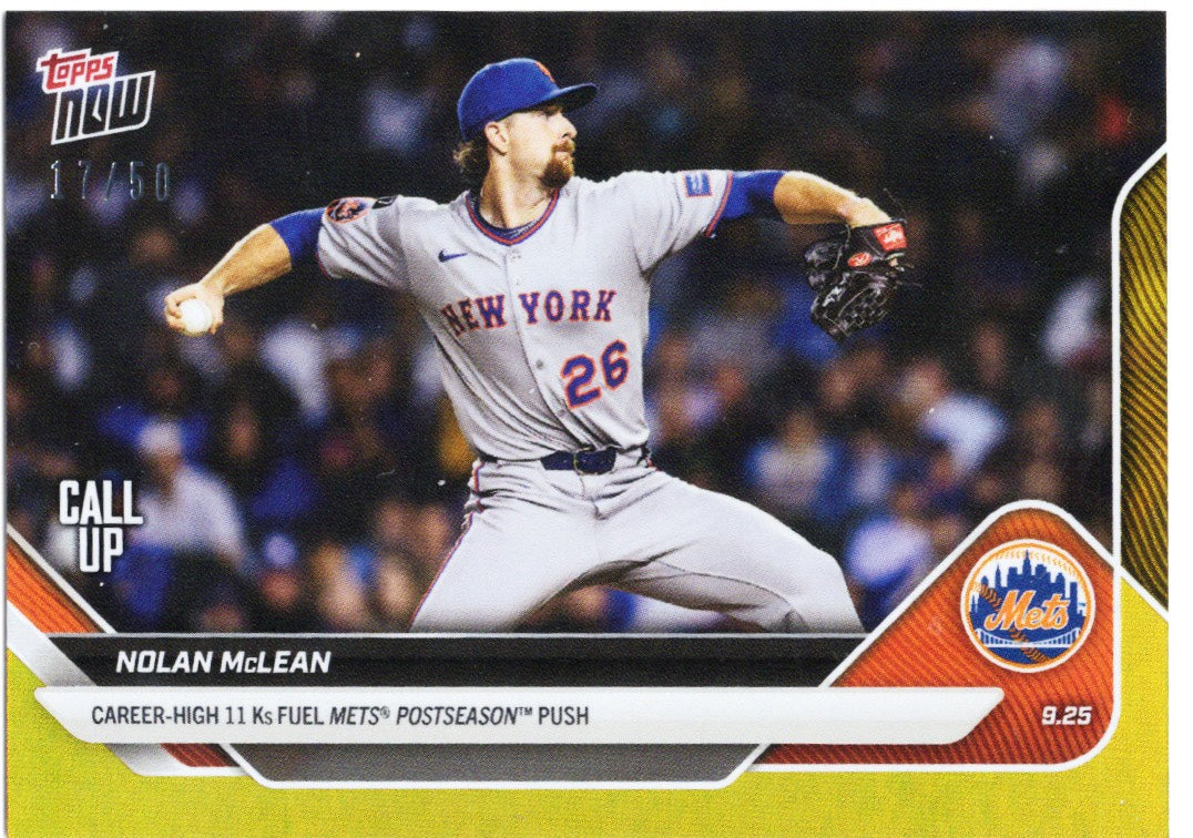 2025 Topps Now Nolan McLean #771 Gold Foil /50 New York Mets Rookie RC Baseball Card