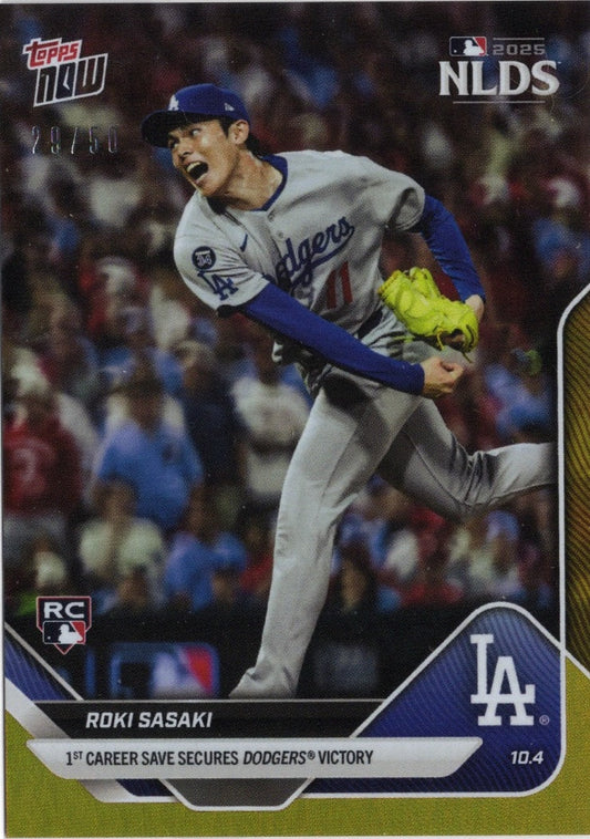 2025 Topps Now Roki Sasaki #823 Gold Foil /50 Los Angeles Dodgers Rookie RC Baseball Card