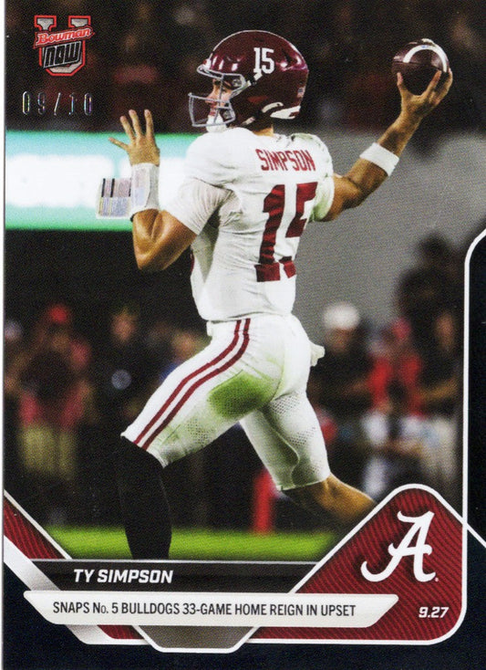 2025 Topps Bowman U Now Ty Simpson #22 Black Foil /10 Alabama Crimson Tide Rookie RC Football Card