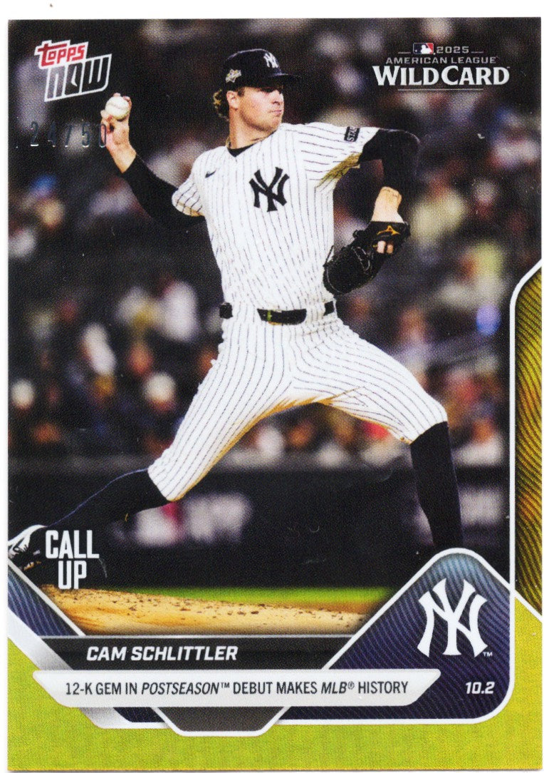 2025 Topps Now Cam Schlittler #817 Gold Foil /50 New York Yankees Rookie RC Baseball Card
