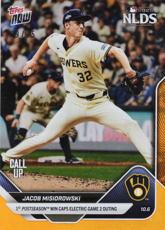 2025 Topps Now Jacob Misiorowski #833 Orange Foil /25 Milwaukee Brewers Rookie RC Baseball Card