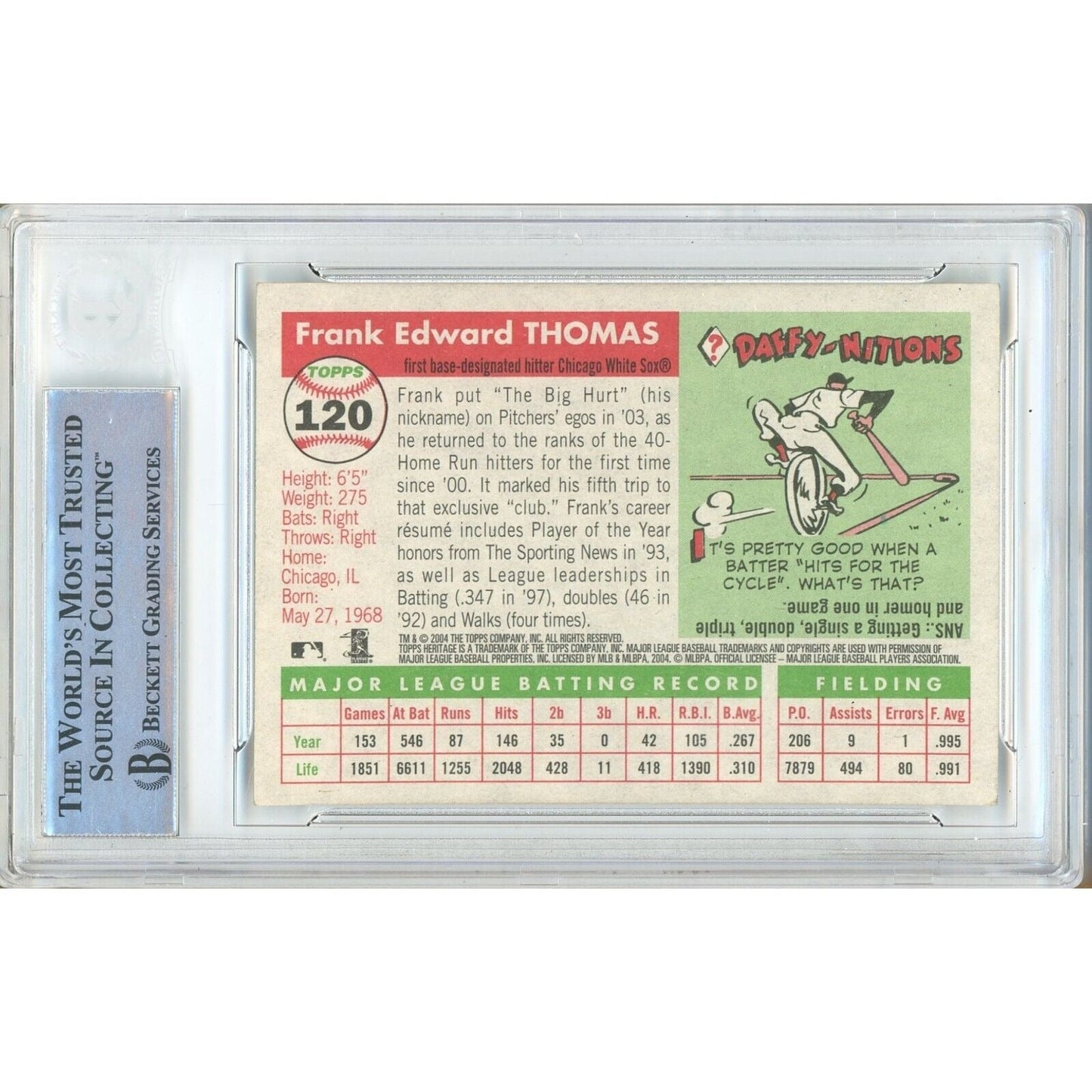 2004 Topps Heritage #120A — Frank Thomas Chicago White Sox Autographed Trading Card — Beckett Authentication