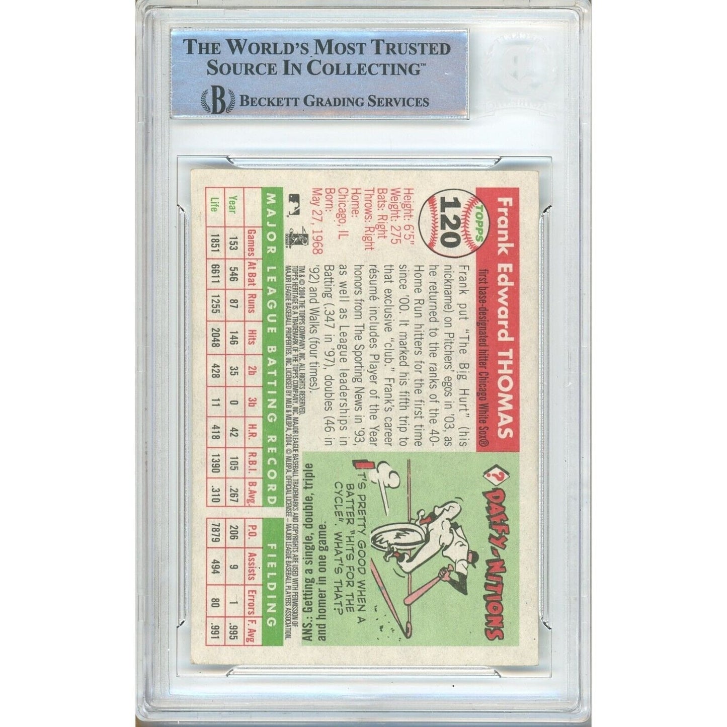 2004 Topps Heritage #120A — Frank Thomas Chicago White Sox Autographed Trading Card — Beckett Authentication